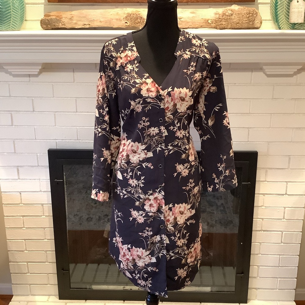 #308 Amazing 41 Hawthorn Floral Shirtdress Size Large - Picture 1 of 9